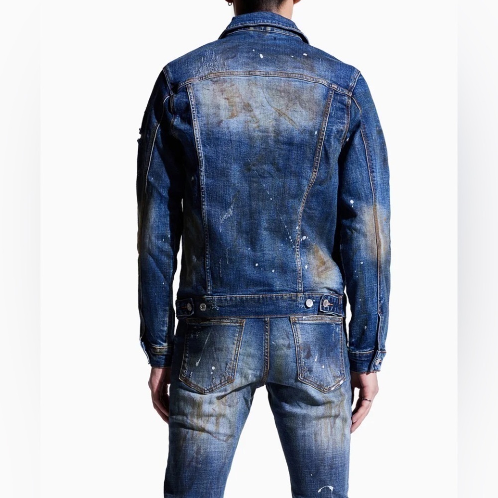 New Embellish Men's Kane Distressed Dirty Denim Jacket - Picture 5 of 14